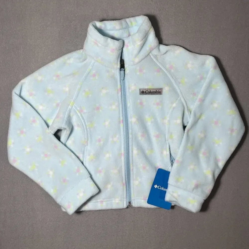 NEW Columbia Fleece Jacket Youth XXS 4/5 Light Blue‎ Floral Full Zip Girl